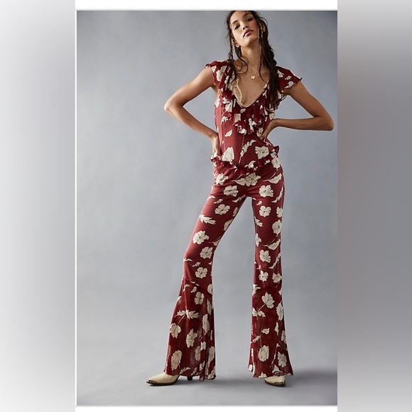 Free People Austyn One Piece Washed Red Combo jumpsuit size large new - Picture 5 of 5
